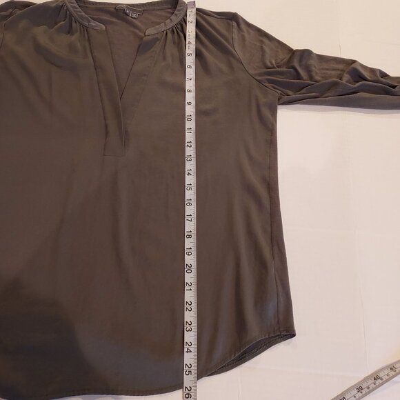 Vince Dusty Olive Long Sleeve Satin/Jersey Blouse Size Med - Picture 4 of 11